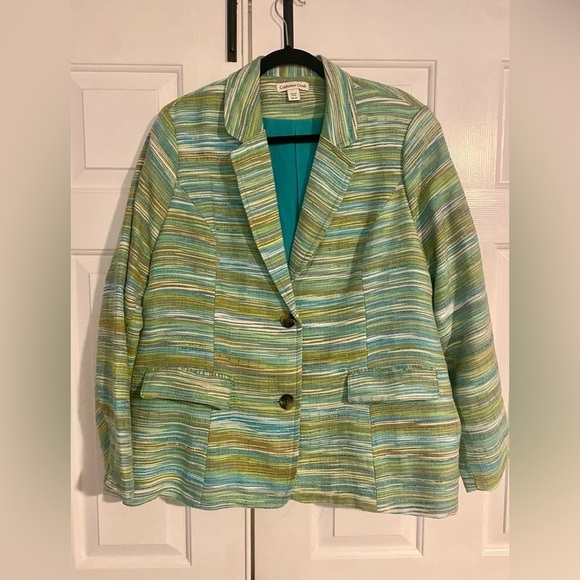 Coldwater Creek Green Multicolored Stripped Plus Size Blazer -Size 20-22 - Picture 2 of 8